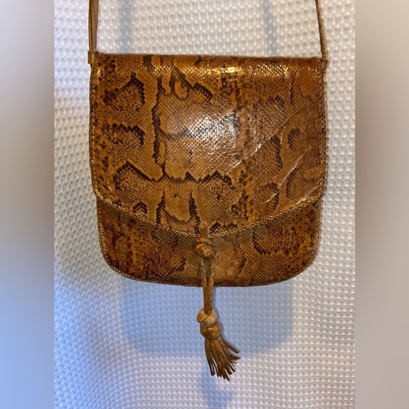 Women’s‎ VINTAGE Snake skin Leather Tan hippie boho crossbody/shoulder bag - Picture 12 of 16
